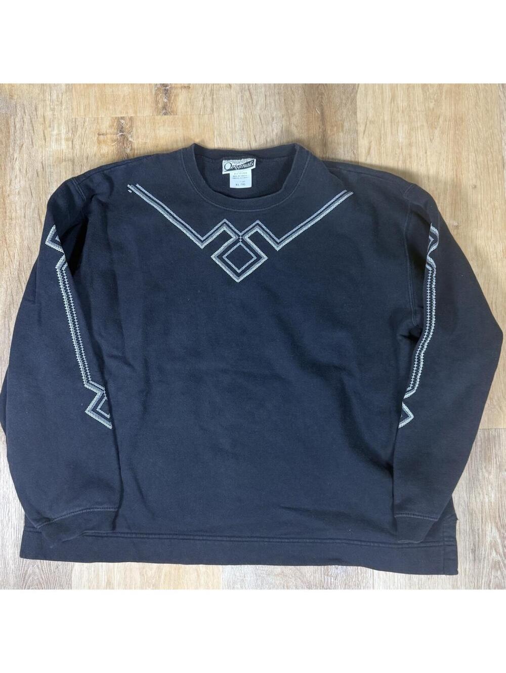 Black Aztec Embroidered Crewneck Sweatshirt – Size XL